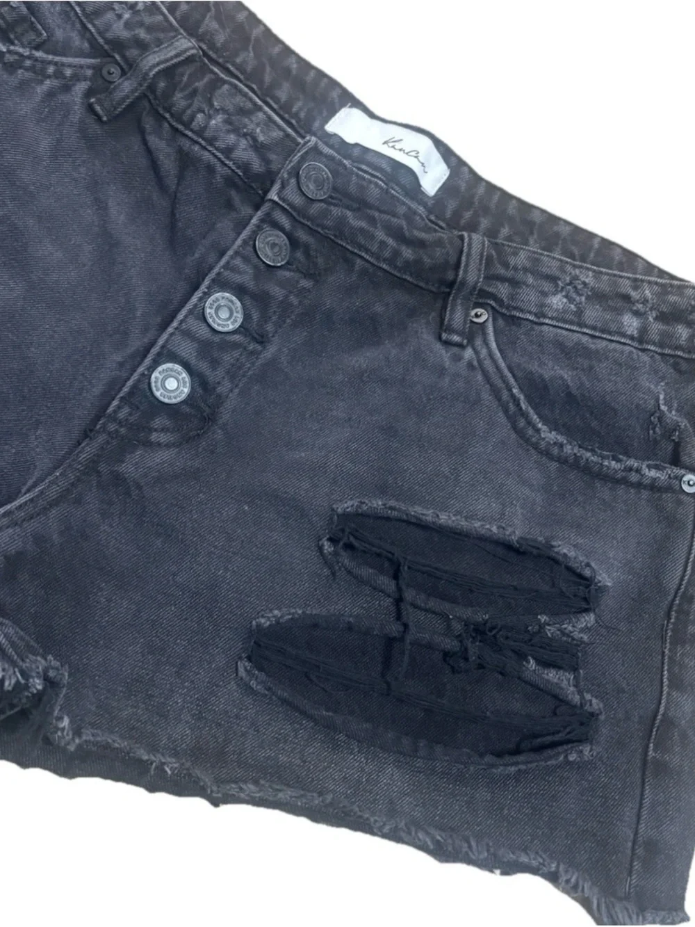 KanCan Women’s Black Denim Cutoff Shorts Size 29 High Rise Button Fly Festival